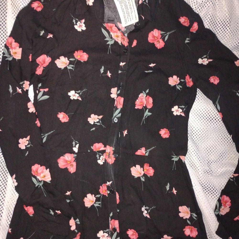 Divided Floral Black Button-Up Dress
